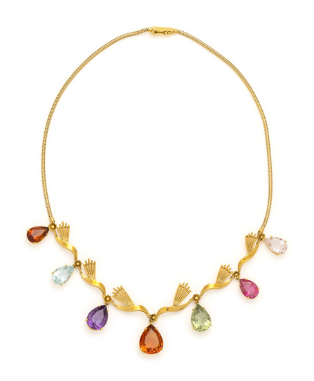 YELLOW GOLD AND MULTIGEM NECKLACE