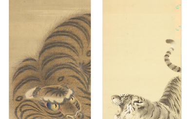 YOKO (LATE 19TH CENTURY) YOSHIMURA HORYU (LATE 19TH CENTURY), Two paintings of ferocious tigers