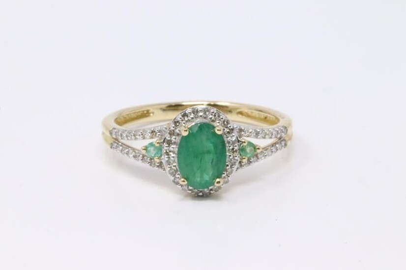 Yellow Gold Emerald / Diamond Ring.