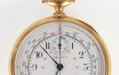 ZENITH. Chronotachymètre en or probablement "Grand prix de Paris 1900". Montre compteur de poche tachymètre...
