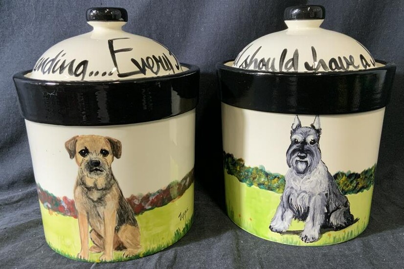 ZEPPA Signed Lot 2 Painted Terrier Dog Jars