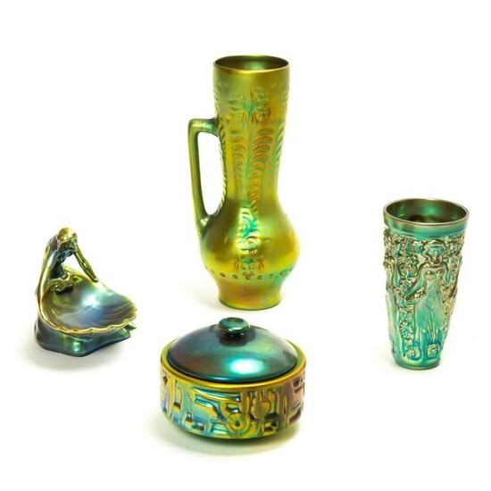 Zsolnay Eosin Figurine, Cup, Jar & Vase ESTATE LOT