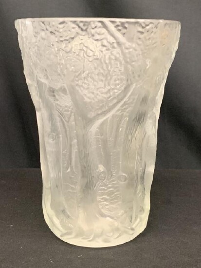 LALIQUE FRANCE FROSTED GLASS TREES LARGE VASE