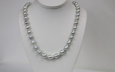 10-12mm South Sea White-Silver Circle Baroque Necklace