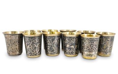 (10 Pc) Set Of Niello 875 Silver Cups, Ex Christie's