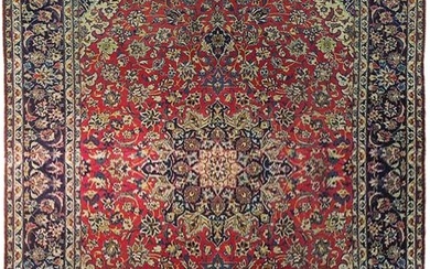 10 x 14 Red Semi-Antique Persian Isfahan Rug