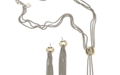 David Yurman Sterling Silver and 18kt Gold Necklace and Earrings