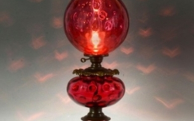 LARGE CRANBERRY GLASS HURRICANE LAMP