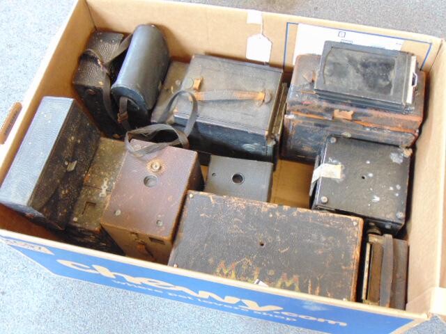 11 Old cameras Lot, antique, Box wood, Kodak #7