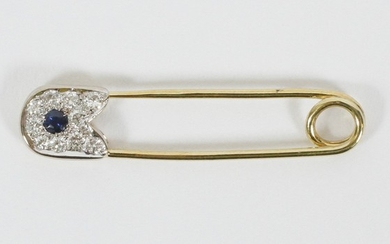 0.23 CT BRILLIANT CUT DIAMONDS 0.10 CT SAPPHIRE 18 KT YELLOW GOLD SAFETY PIN T.W. 2.3 GR