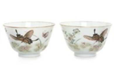 * Two Pairs of Famille Rose Porcelain Wine Cups