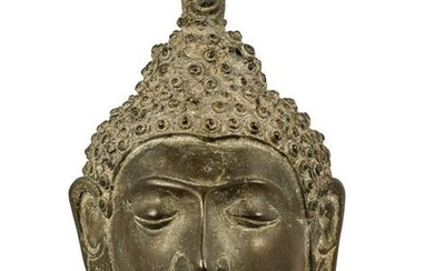 18th Century Chiang Saen Mounted Bronze Buddha Head