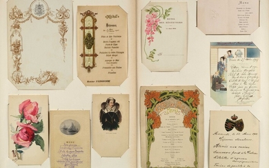 14 Lot de 10 cartes de menus gastronomiques. Datant de 1901 à 1916. Avec annotations...