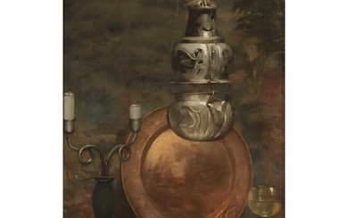 ALFRED RUYTINX (belgian, 1871-1908) STILL LIFE WITH COPPER PLATE,...
