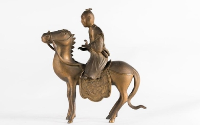 Arte Cinese A bronze sculpture of a riding monk China