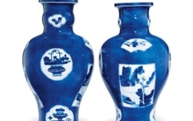 A PAIR OF BLUE-GROUND VASES, KANGXI PERIOD (1662-1722)