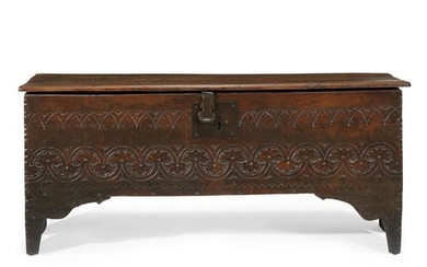 Carved oak coffer, English, late 17th century