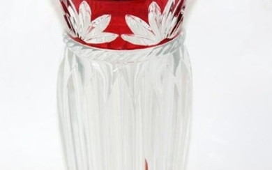 Cranberry to clear pressed glass vase