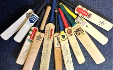 Cricket 11 miniature crickets bats over 60 signatures of international and county cricketers and ex-Prime Minister John Major...