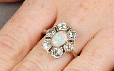 An early 20th century 18ct gold opal and old-cut