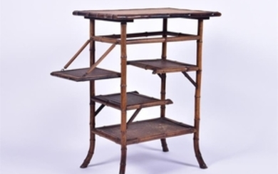 An early 20th century bamboo-effect side table or stand in the Aesthetic taste, with folding side shelf, 74 cm x 77 cm...
