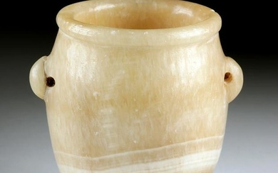 Egyptian Late Dynastic Alabaster Jar w/ Lug Handles
