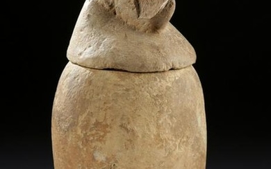 Egyptian Late Dynastic Stone Canopic Jar w/ Jackal Lid