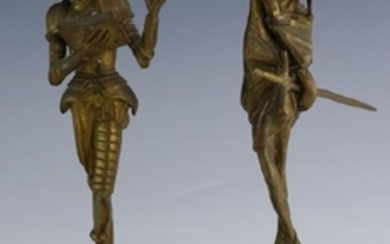 Fine Pair of Figural Brass Statue Don Quixote & Saytr