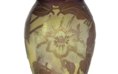 Gallé, a cameo glass vase with clematis...