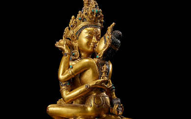 A gilt-bronze group of Vajrasattva in union with Vajramamani