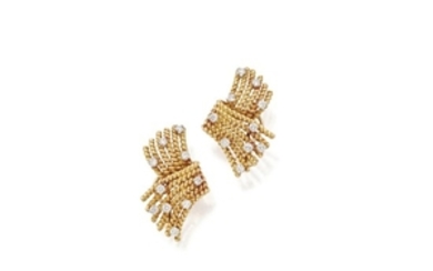 Pair of Gold and Diamond Earclips, Schlumberger for Tiffany & Co.