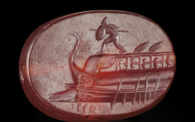 A GREEK CARNELIAN SCARABOID WITH PROTESILAOS, CLASSICAL PERIOD, CIRCA 4TH CENTURY B.C.