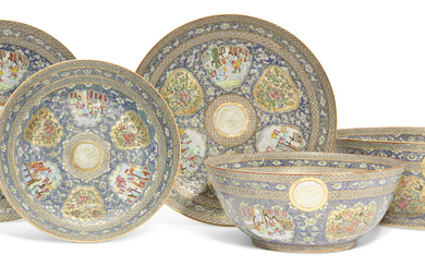 A GROUP OF CHINESE ENAMELLED PORCELAIN BOWLS AND DISHES FROM THE ZILL-I SULTAN SERVICE, CHINA AND IRAN, DATED AH 1297/1879-80 AD