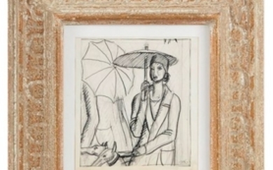 Jean DUPAS (1882 1964) Elégante à l ombrelle et au…