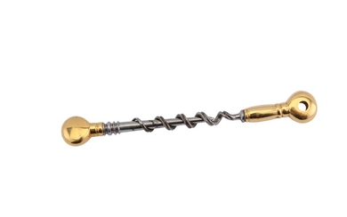 A late Victorian unmarked 18 carat gold mounted travelling corkscrew, circa 1870