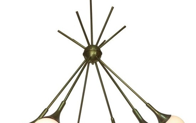 Mid-Century Modern Brass and Glass Sputnik Chandelier