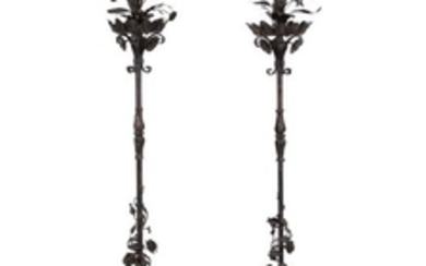 A Pair of Mizner Style Five-Light Wrought Iron