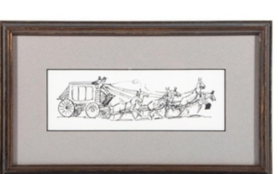 Pen and ink drawing of a stagecoach attributed to Edward Borein (1872-1943).