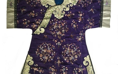 PURPLE SILK BLOSSOMING FLOWER EMBROIDERED ROBE