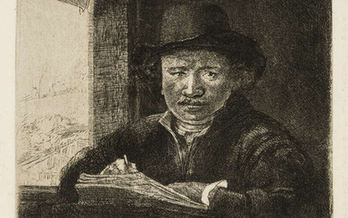 Rembrandt van Rijn (1606-1669) Self-Portrait Etching at a Window, 1648.