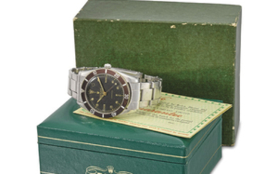 Rolex. A rare and early stainless steel automatic wristwatch with sweep centre seconds, bracelet, blank guarantee and box, SIGNED ROLEX, OYSTER PERPETUAL, SUBMARINER, REF. 6204, CASE NO. 988’558, CIRCA 1953