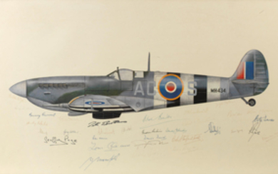 A signed print of a Supermarine Spitfire Mk IX