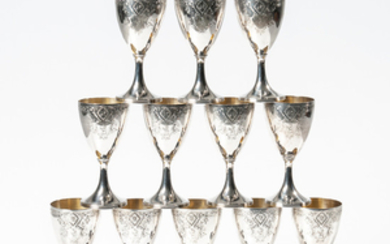 Twelve Georgian-style Silver Goblets