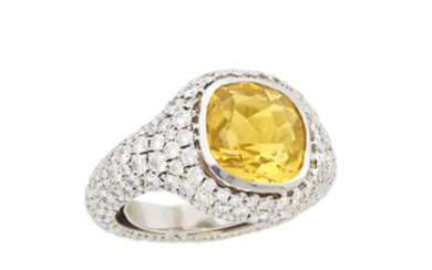 White Gold, Citrine and Diamond Ring