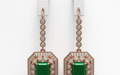 14.16 ctw Certified Emerald & Diamond Victorian Earrings 14K Rose Gold
