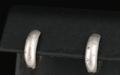 14K 0.15 CTW Diamond Reversible Matte and High Polish Finish Huggie Earrings