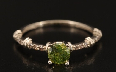 14K Diamond Ring with Green Round Brilliant Cut Center