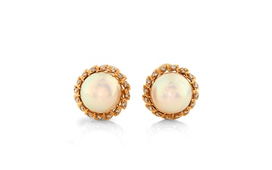 14K Gold, Mabe Pearl, and Diamond Earrings