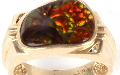 14K YELLOW GOLD RING WITH AMMOLITE STONE