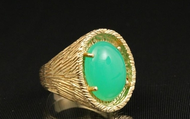 14K Y/G AND CABOCHON EMERALD RING; 18.7 GR TW